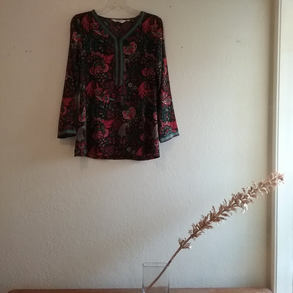 Biba Boho Dark Floral Top Exotic Unique Floral Prints Gypset Travel Retro 70s